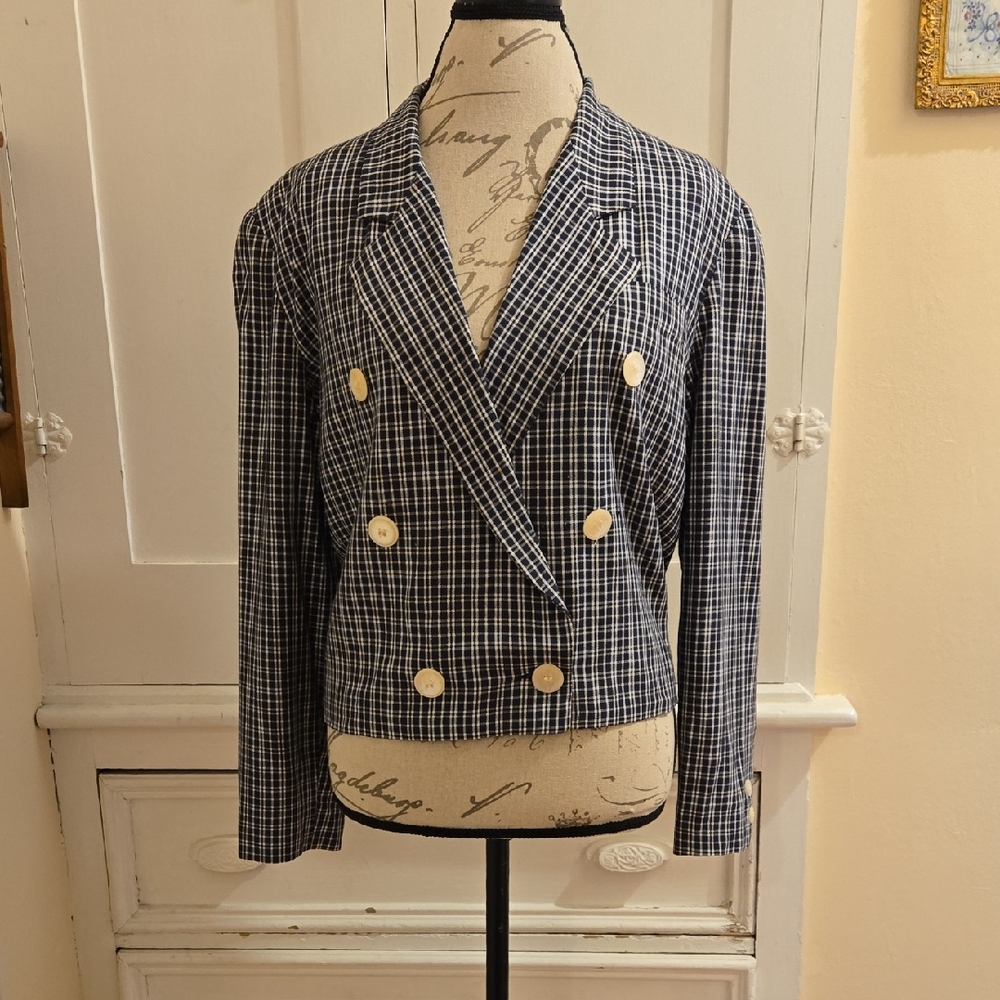 Cygne vintage nay plaid waist length jacket Sz 12